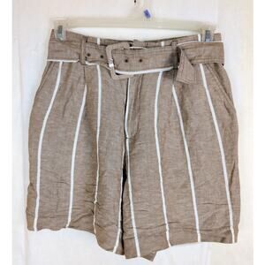 A New Day brown striped linen belted trouser shorts Size Medium Preppy Casual